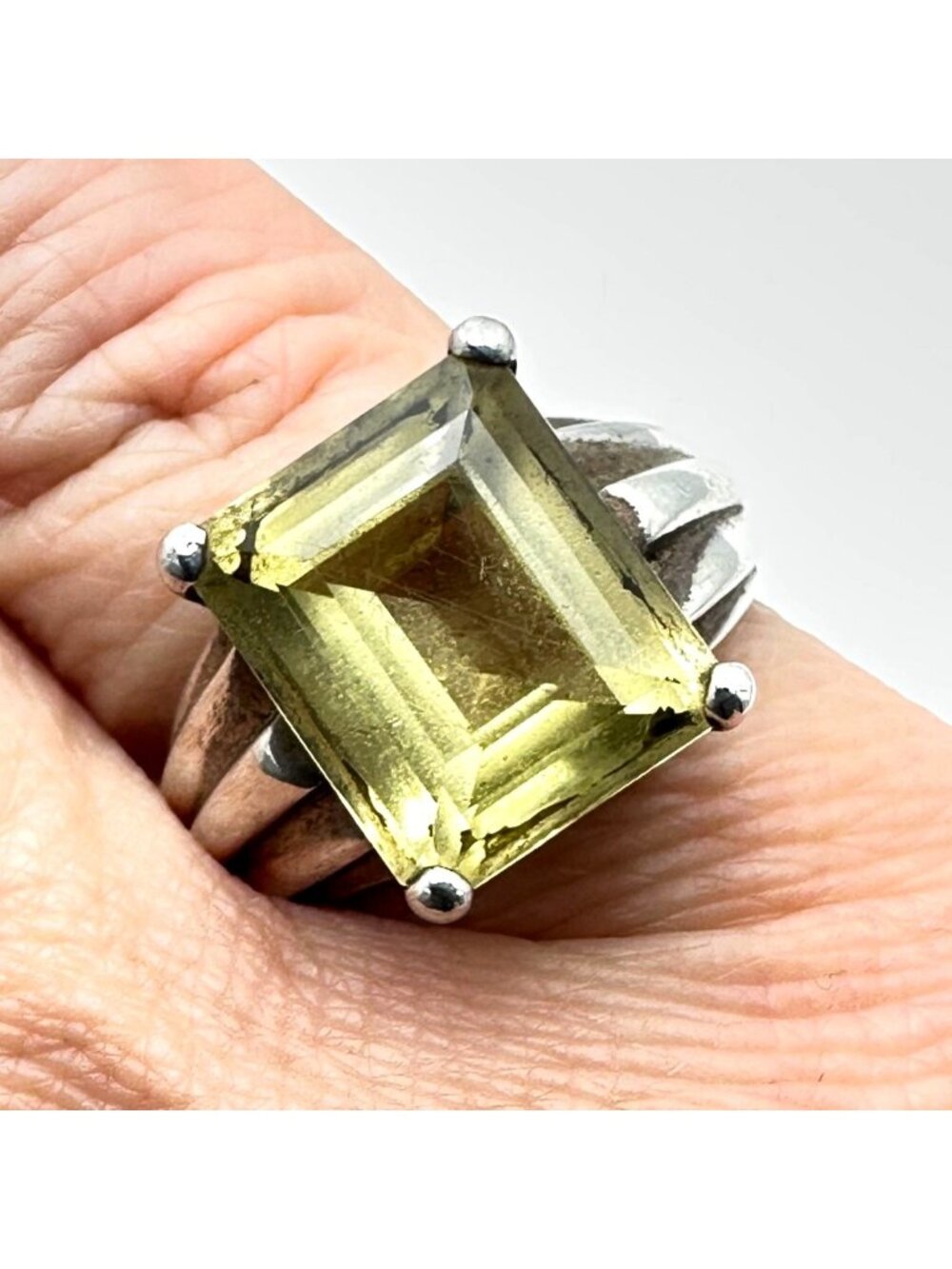Yellow Gemstone Sterling Silver Ring Size 7
